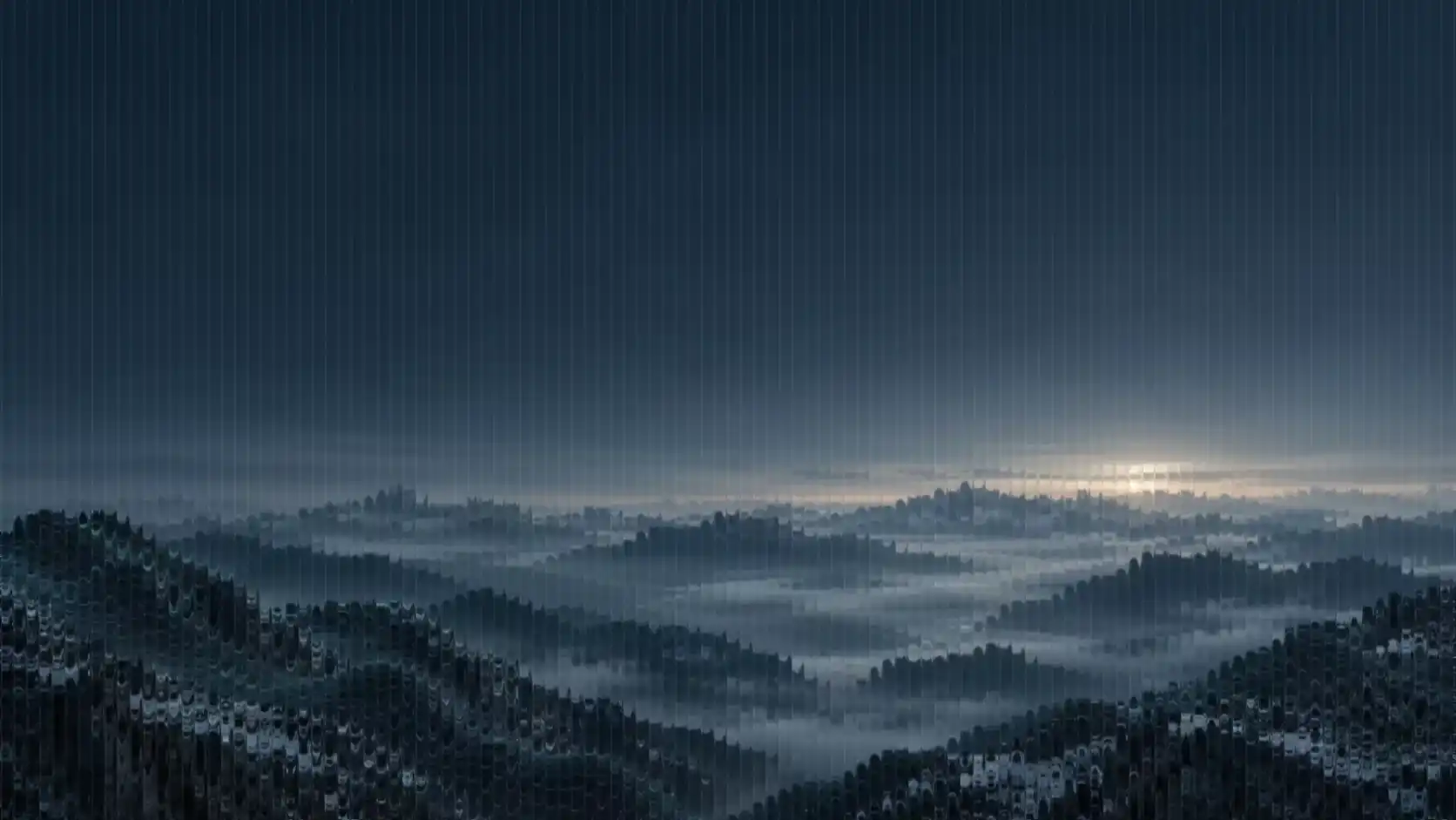 Mountain ridges seen through fluted glass